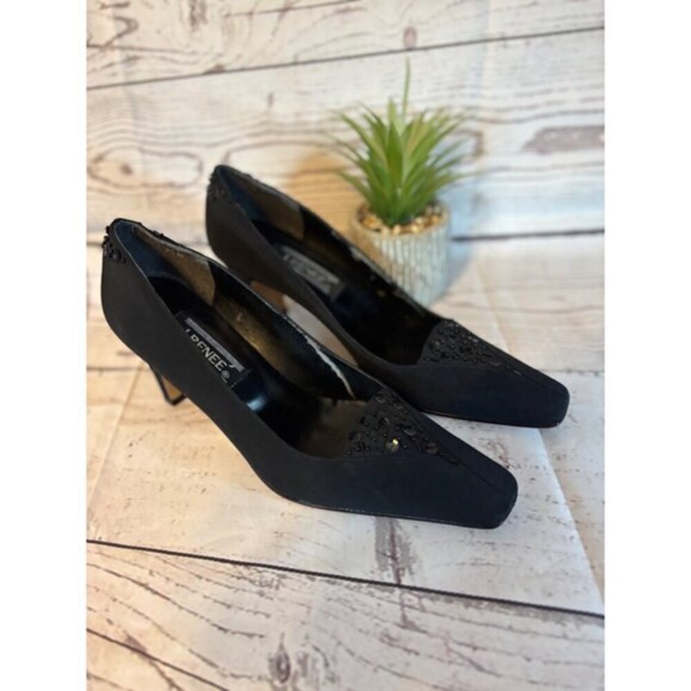 J. RENEE Black Fabric Sequin Dressy Wedding Office Party Heels Size 8.5 N
